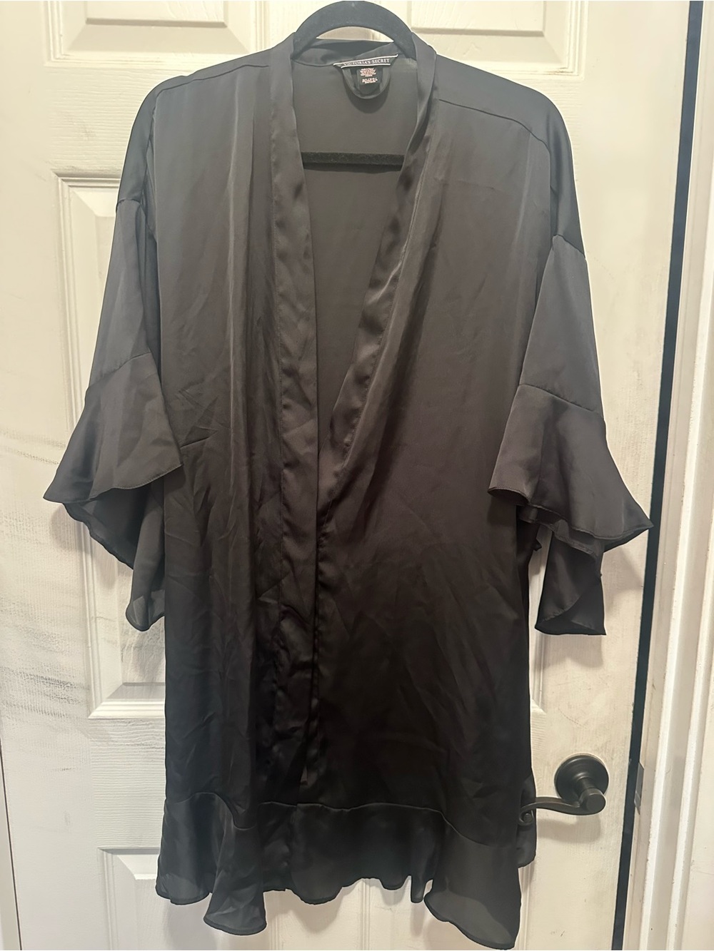 Victoria's Secret Black Satin Ruffle Robe